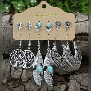 6 Pairs Decor Bohemian Earrings Turquoise Tone Women's Fashion Jewelry